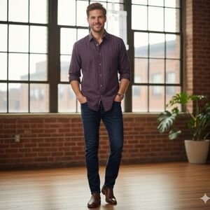 Perry Ellis Men’s Cotton Button-Up Business Shirt Size M Black Brown Textured